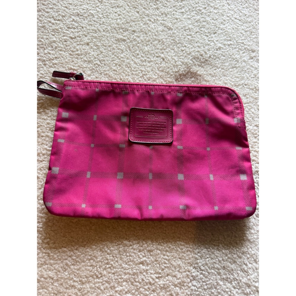 Coach Fuchsia Pink Plaid Nylon Zip Top Pouch Clutch F33288